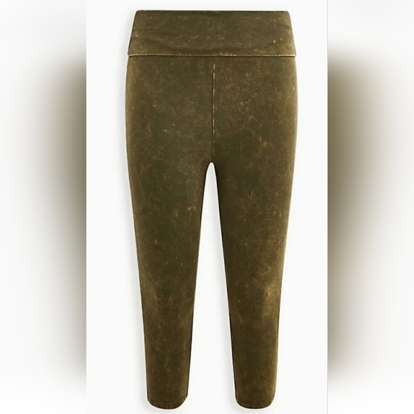 Torrid Olive Green Tie Dye FoldOver Cropped mineral wash Leggings 3x - Picture 5 of 13